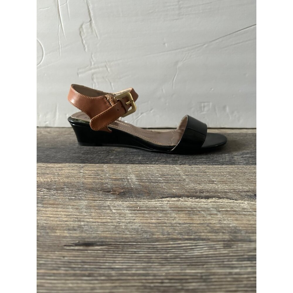 Ellen Tracy Leather Open Toe Wedge SZ 6.5